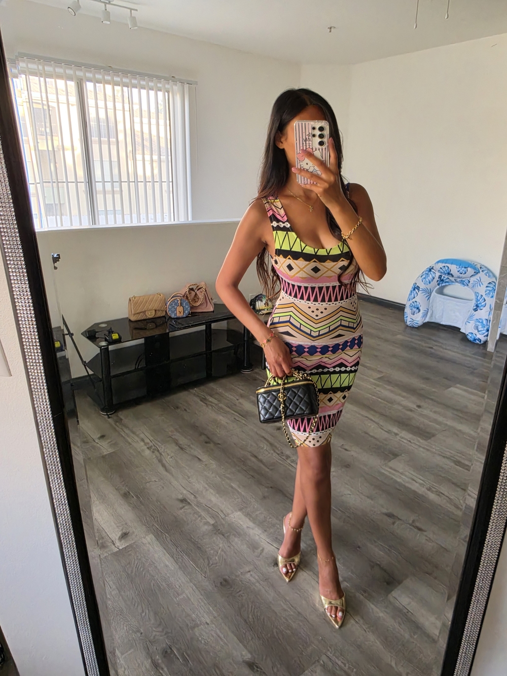 Sleeveless Multicolor Geometric Bodycon Dress - Women